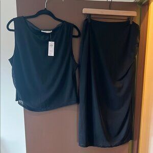 NWT Black Mesh Shell Women's Skirt and High Neck Top Set